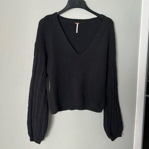 Free People Black V-Neck Sweater